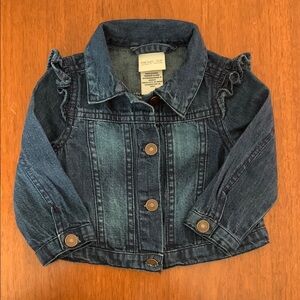 🫐3/$30 Rachel Zoe Blue Jean Jacket with Ruffle Shoulders size 6-9m